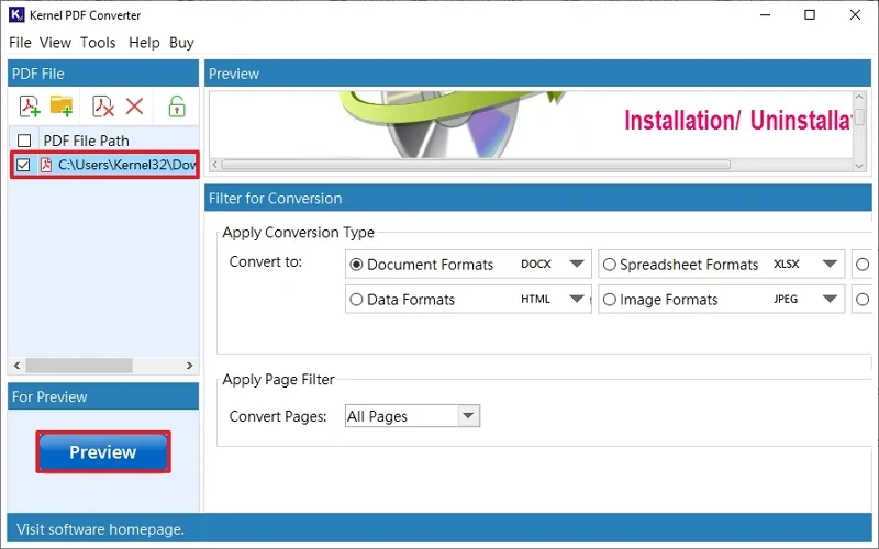 click on preview to see the file content 